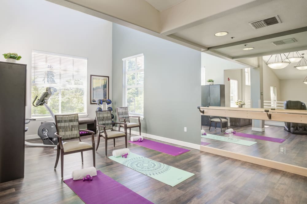 Yoga room at Evergreen Senior Living in Eugene, Oregon. 