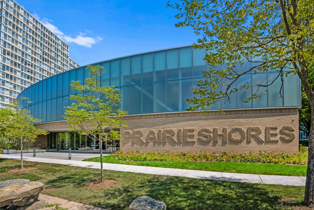 Front entrance of The Hub at Prairie Shores, Bronzeville Chicago