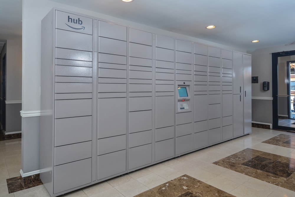Amazon Hub package locker at The Brunswick in New Brunswick, New Jersey