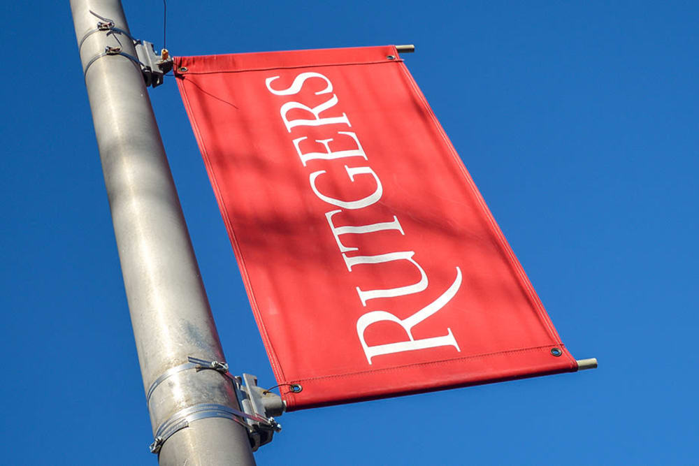 Rutgers University flag near The Brunswick in New Brunswick, New Jersey