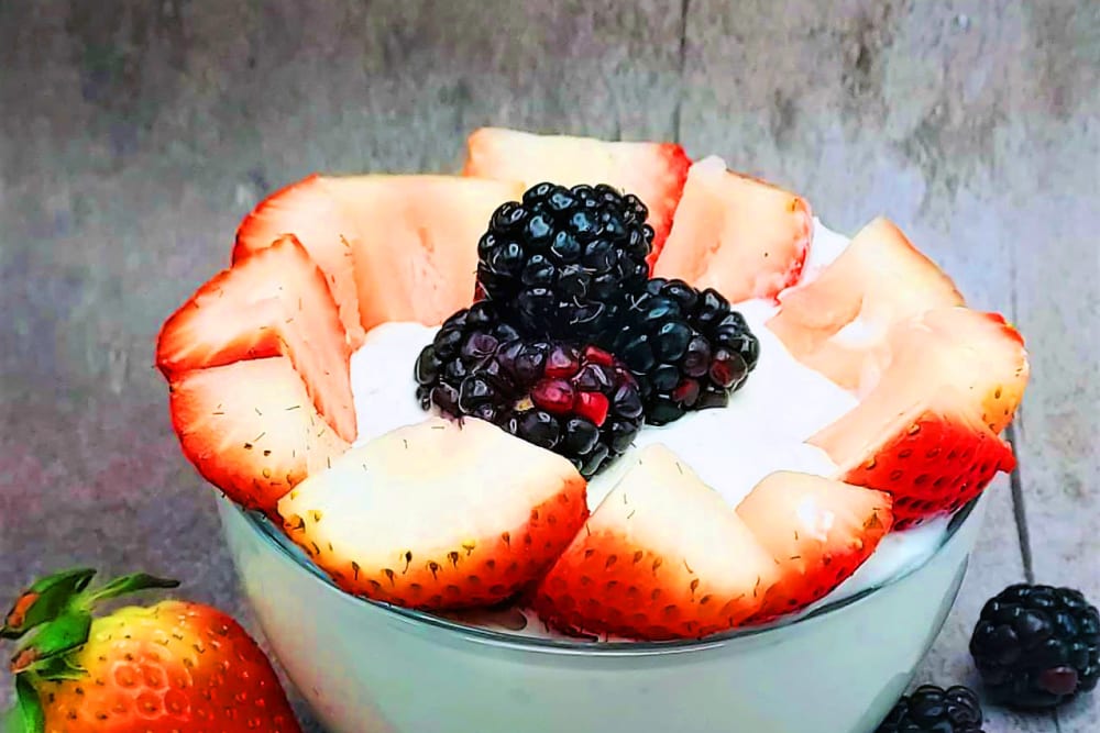 Cottage cheese with fruit at Honeysuckle Senior Living in Hayden, Idaho