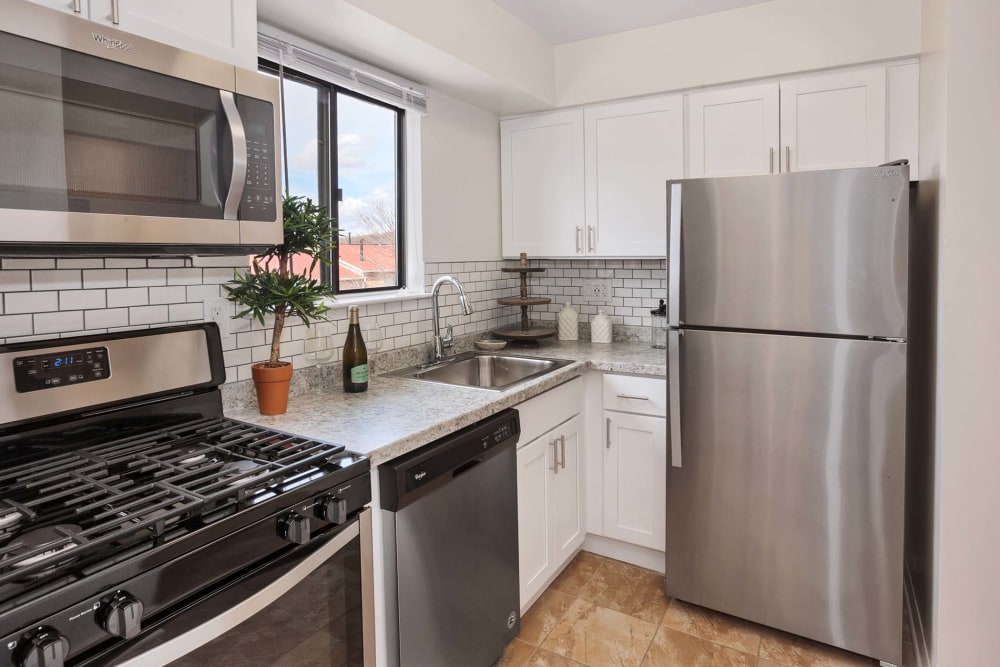 Kitchen with stainless-steel appliances at Overlook at Flanders, Flanders, New Jersey 