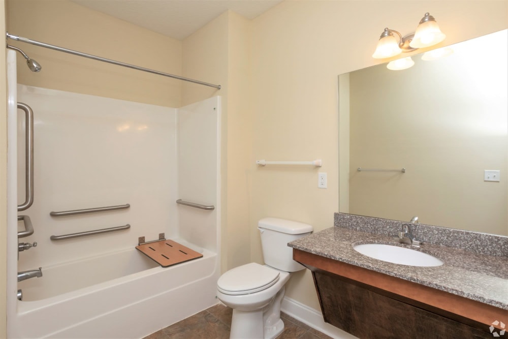 Bathroom with nice countertops at Sage Creek Apartments in Augusta, Georgia
