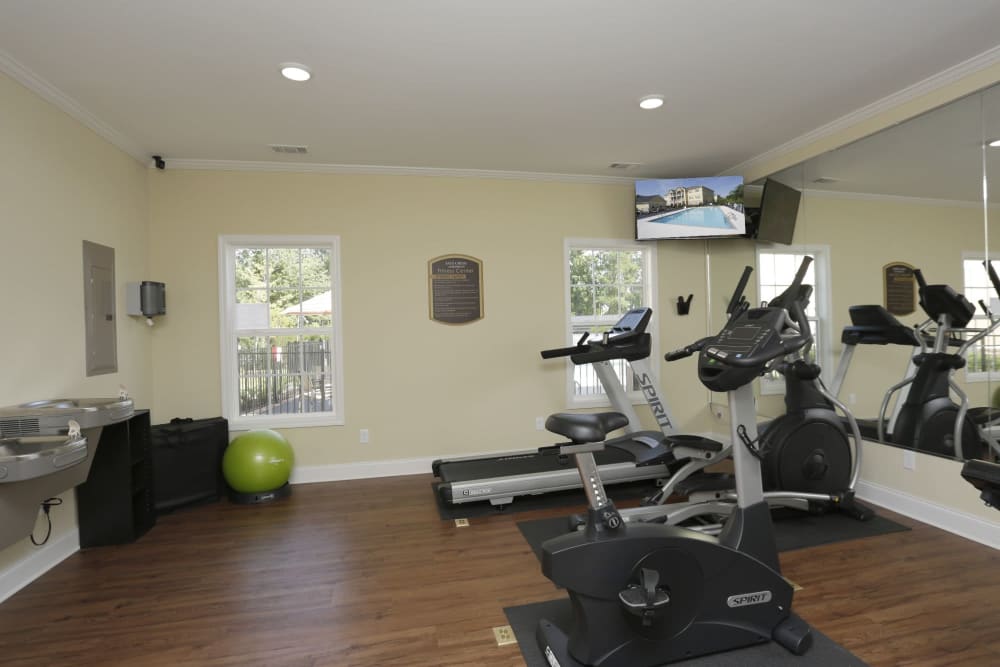Fitness center with yoga balls at Sage Creek Apartments in Augusta, Georgia