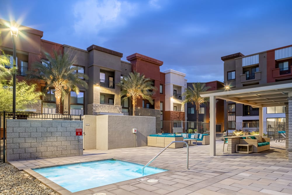 Hot tub and poolside seating at Marquis at Chandler in Chandler, Arizona