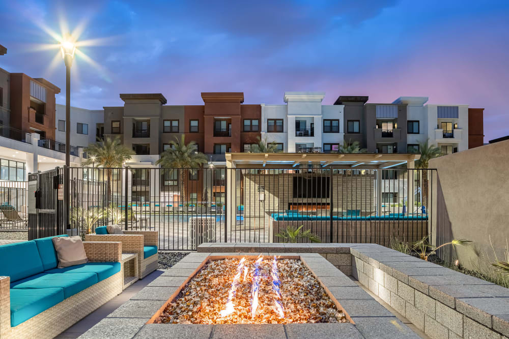 Outdoor fire pit seating at Marquis at Chandler in Chandler, Arizona