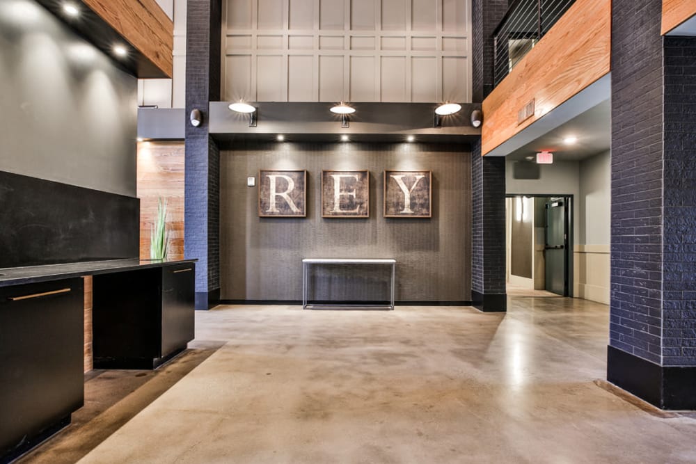 'REY' text art inside The Rey on Reynolds in Duluth, Georgia