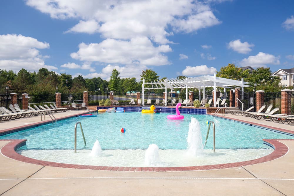 Swimming pool area of The Greens at Sunchase in Farmville, Virginia