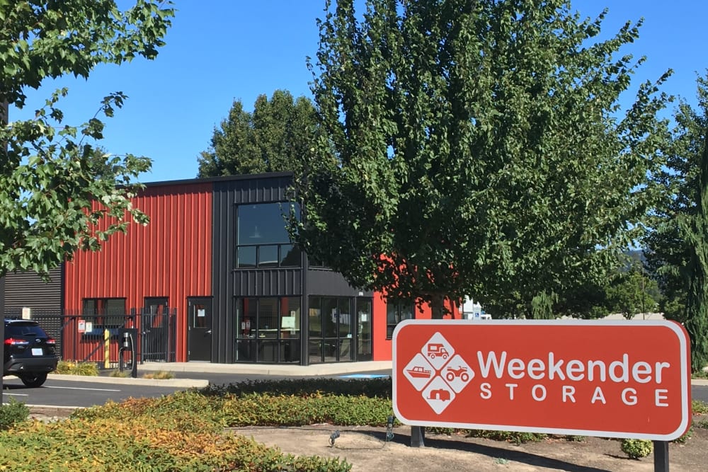 Exterior of main office at Cascade Weekender RV Storage in Woodland, Washington