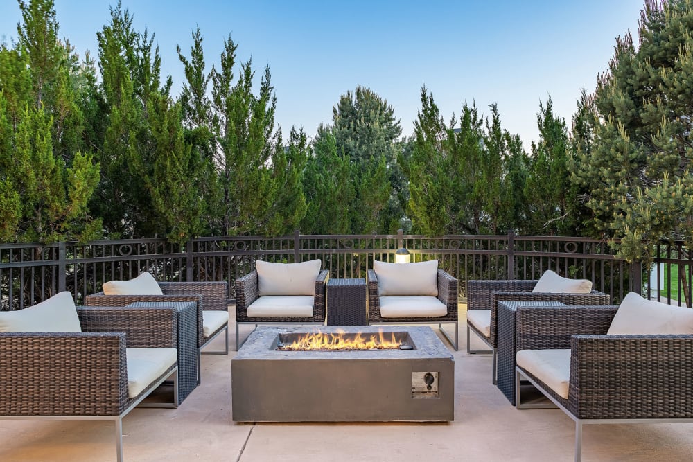 Grills and patio furniture at Marquis Castle Pines in Castle Pines, Colorado