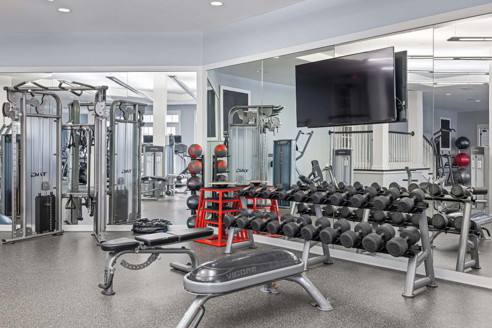 Gym with exercise equipment at Marquis at Buckhead in Atlanta, Georgia