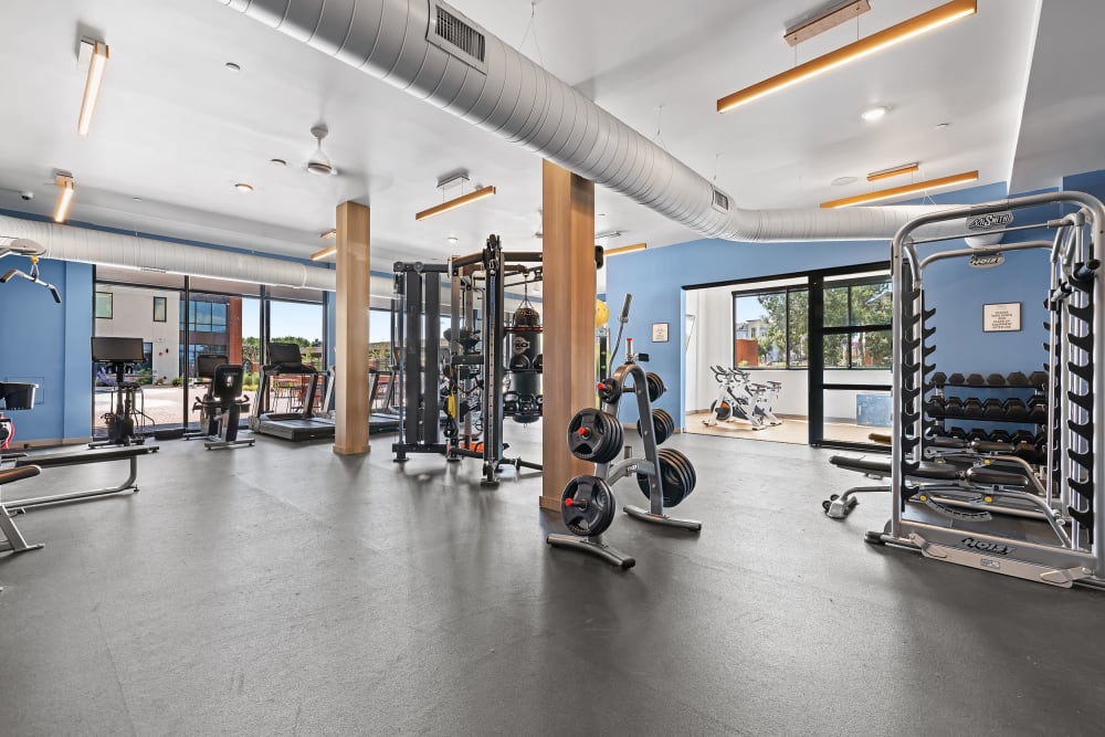 Gym with equipment at Marq Iliff Station in Aurora, Colorado