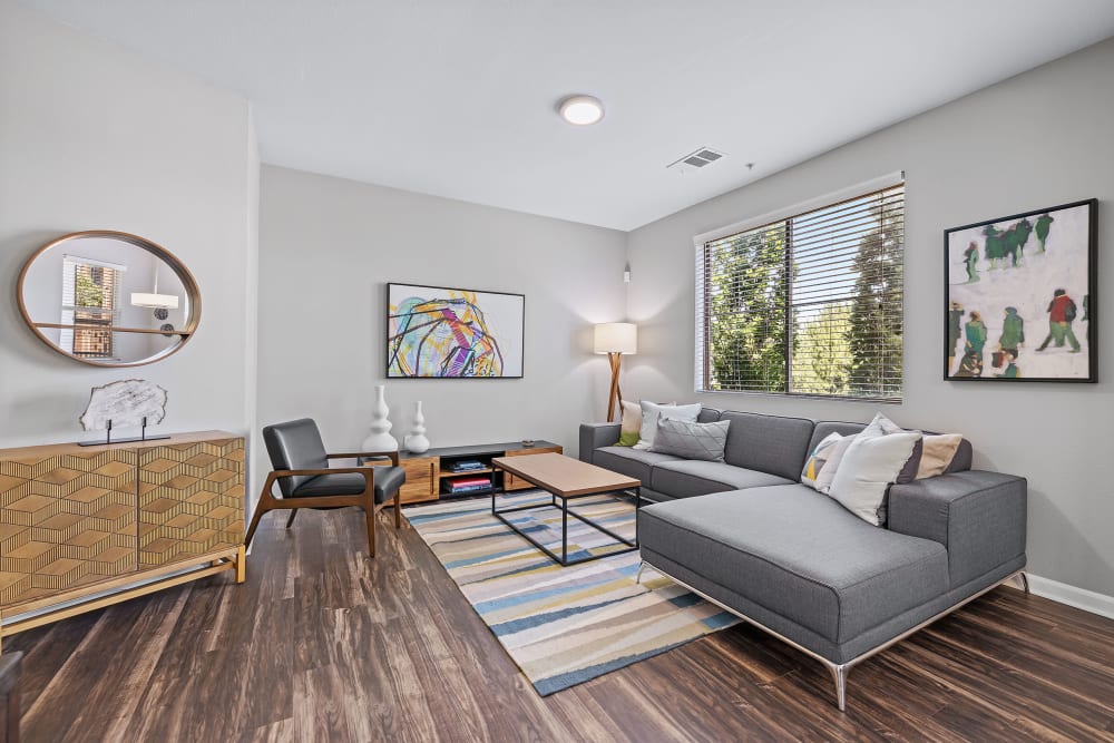 Bright living space at Marq Inverness in Englewood, Colorado