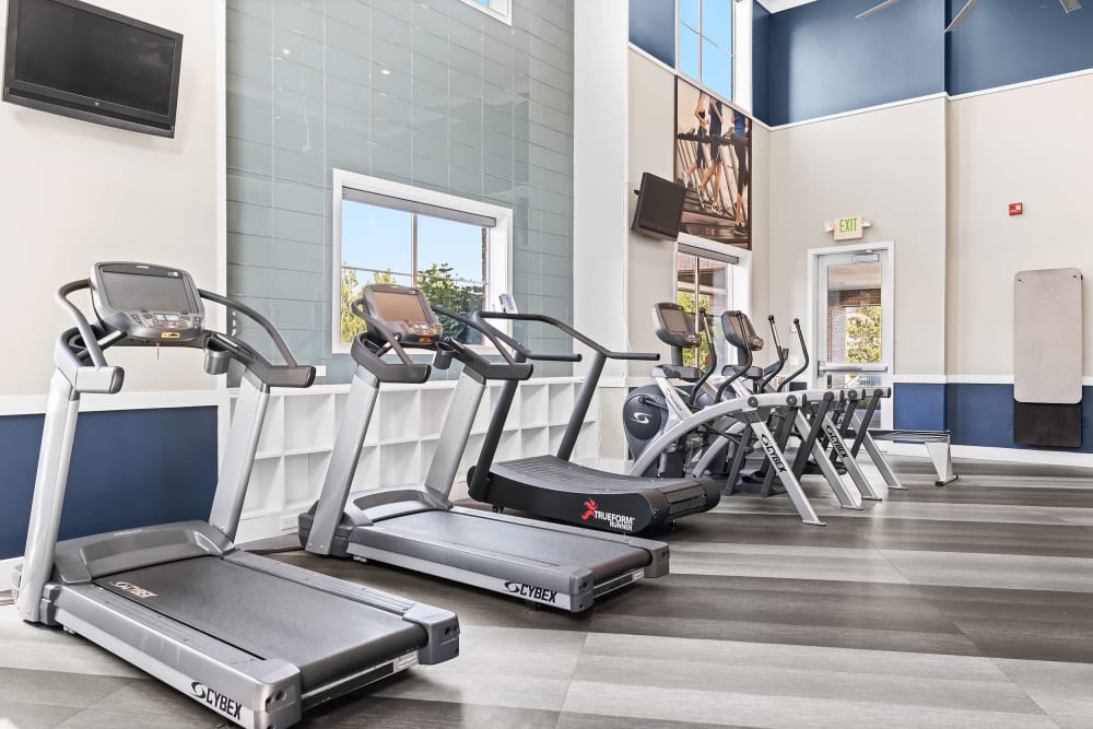 Gym with treadmills at Marq Inverness in Englewood, Colorado