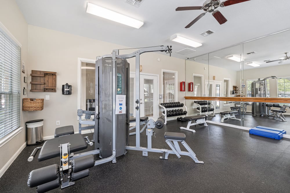 Exercise machines in gym at Marquis at Westchase in Houston, Texas