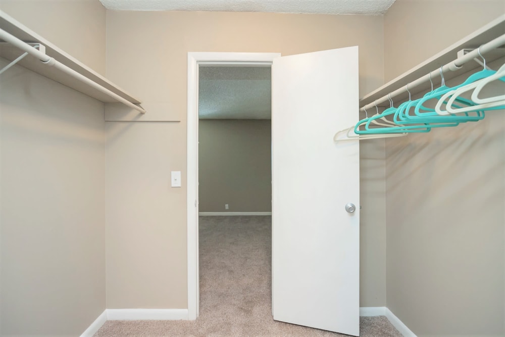 Walk in closet at The Village at Crestview Apartments in Madison, Tennessee