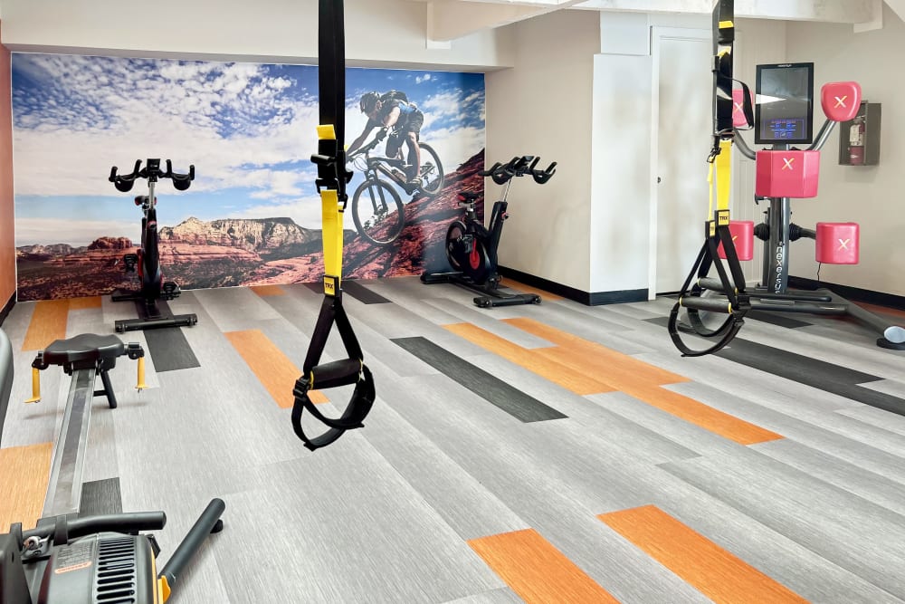 Clean, modern community gym, newly renovated at Shadowbrook Apartments in West Valley City, Utah