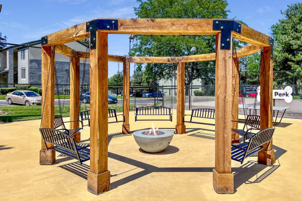 Fire Pit Swings at New Sport Court at Royal Farms Apartments in Salt Lake City, Utah