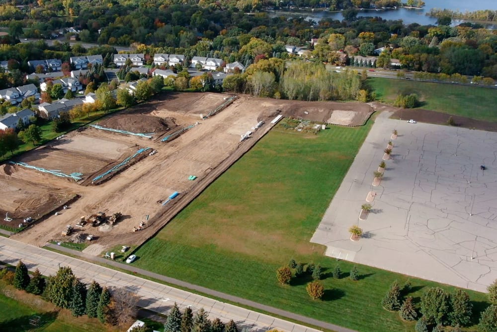 Aerial view of Estoria Cooperative Lakeville in , Minnesota construction site. 