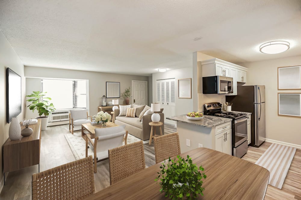 Living Room and Dining Area at Eagle Rock Apartments at Enfield in Enfield, Connecticut