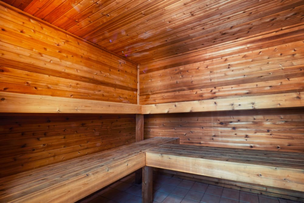 Wood sauna at Muirwood in Farmington Hills, Michigan