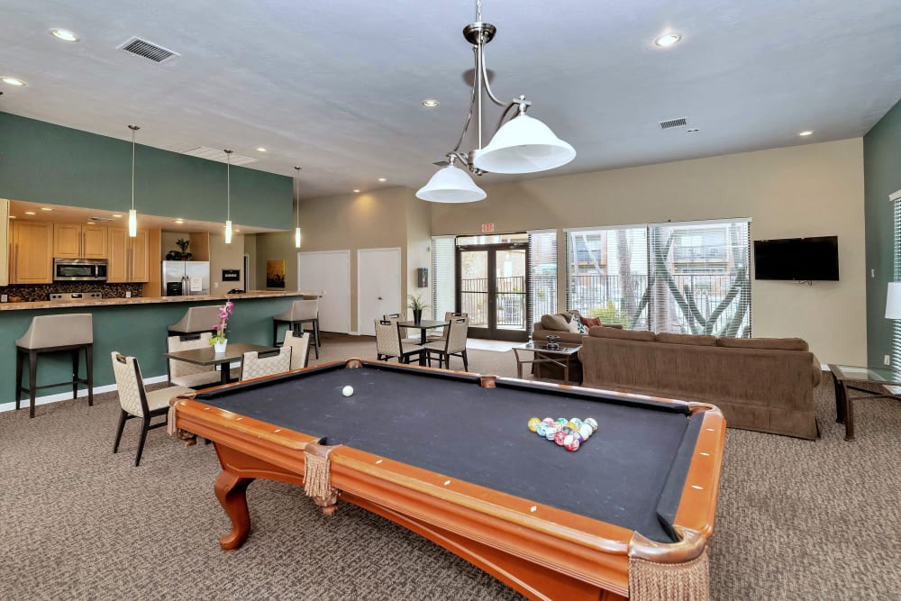 Clubhouse with billiards table at Colter Park in Phoenix, Arizona