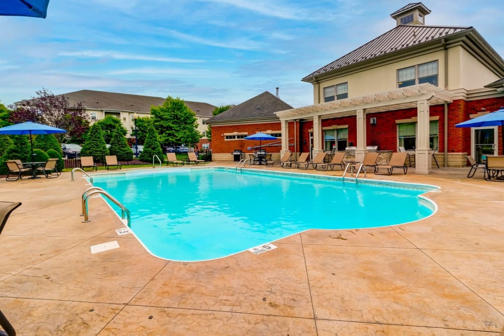 Beautiful blue sky with a luxurious pool Marquis Place in Murrysville, Pennsylvania
