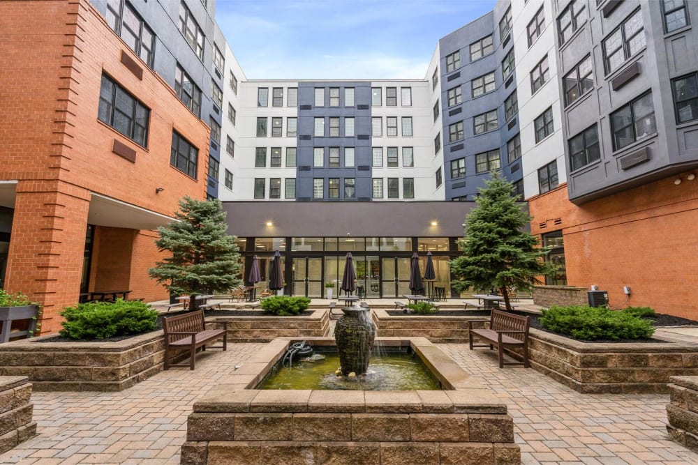 Beautiful courtyard with water feature at Parc at Lyndhurst in Lyndhurst, New Jersey