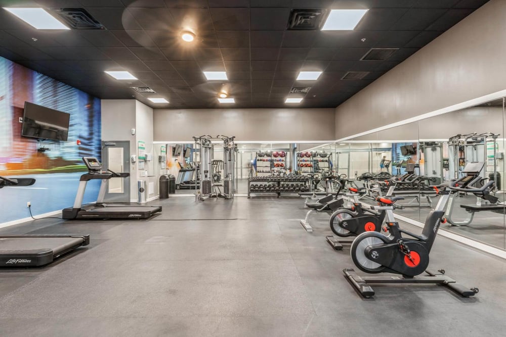 Large fitness center at Parc at Lyndhurst in Lyndhurst, New Jersey