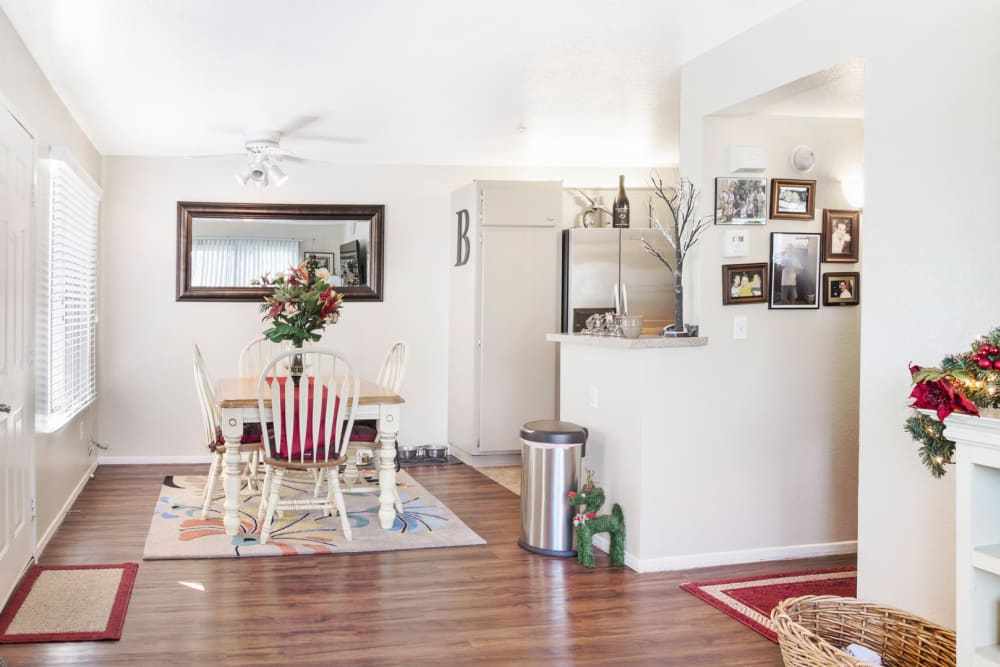 Dining room kitchen combo at Woodpark Apartments in Aliso Viejo, California