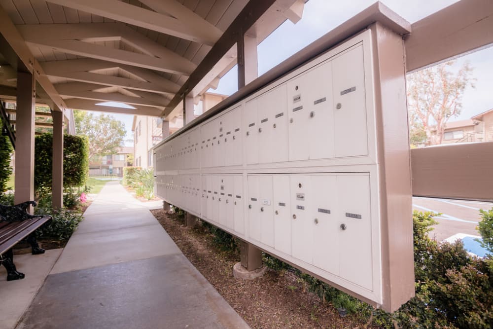 Post boxes at Westlake Village in Costa Mesa, California