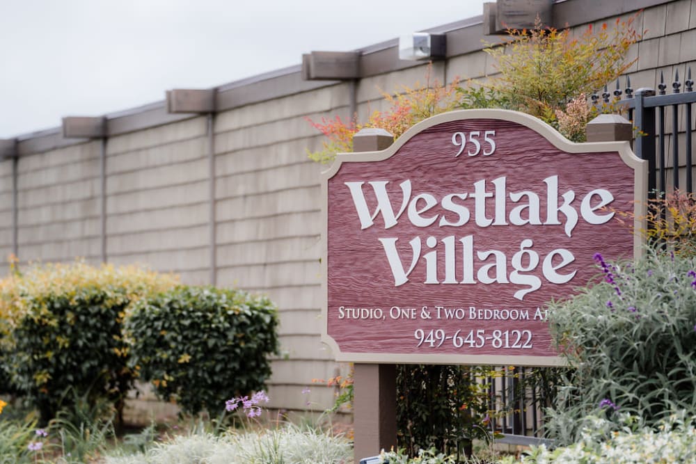 Signage outside at Westlake Village in Costa Mesa, California