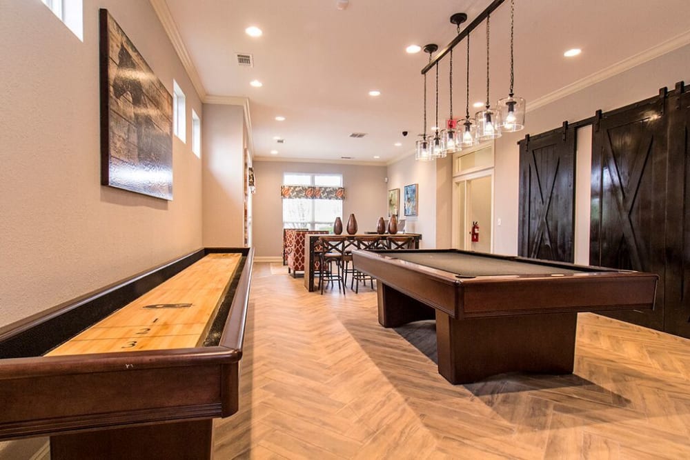 Shuffle board and billiards in the lounge at Providence Trail in Mt Juliet, Tennessee