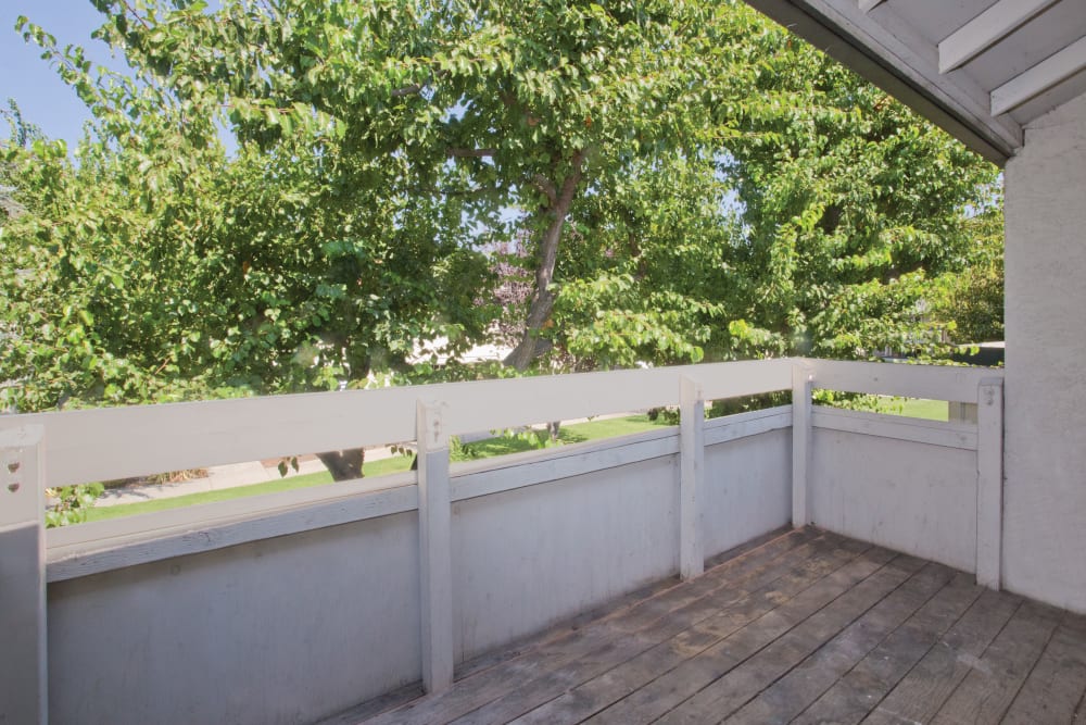 Apartment balcony at Trinity Way in Fremont, California