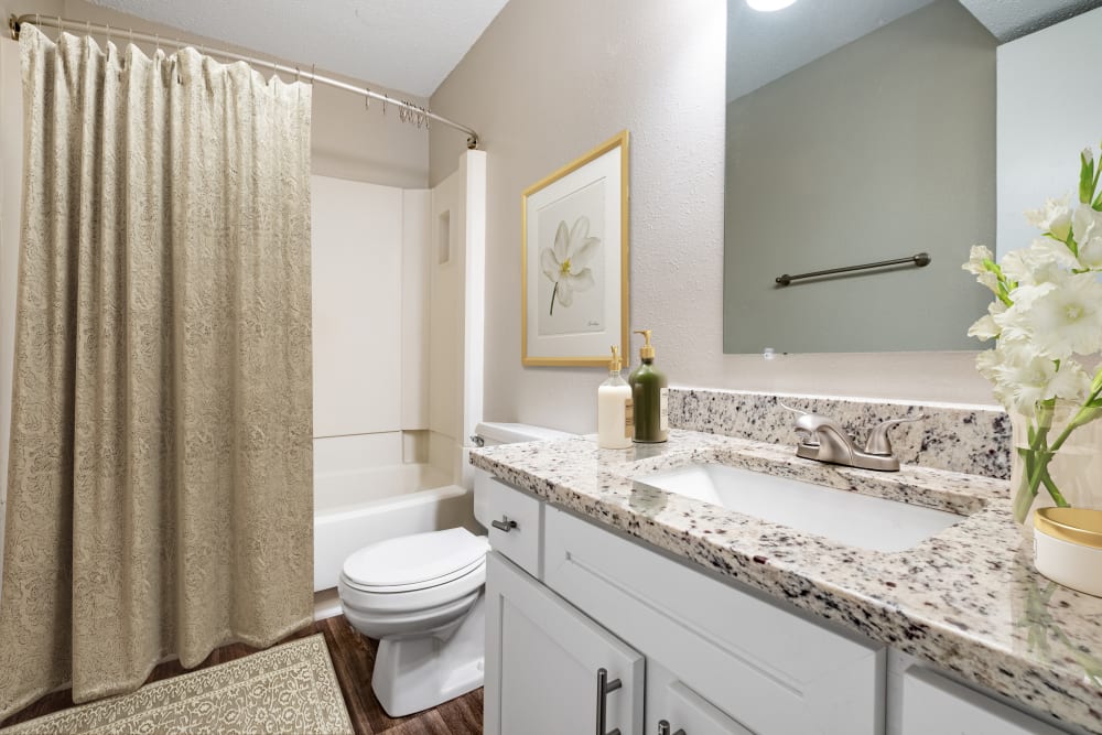 Luxurious bathroom amenities at Rosen at North Hills in Raleigh, North Carolina