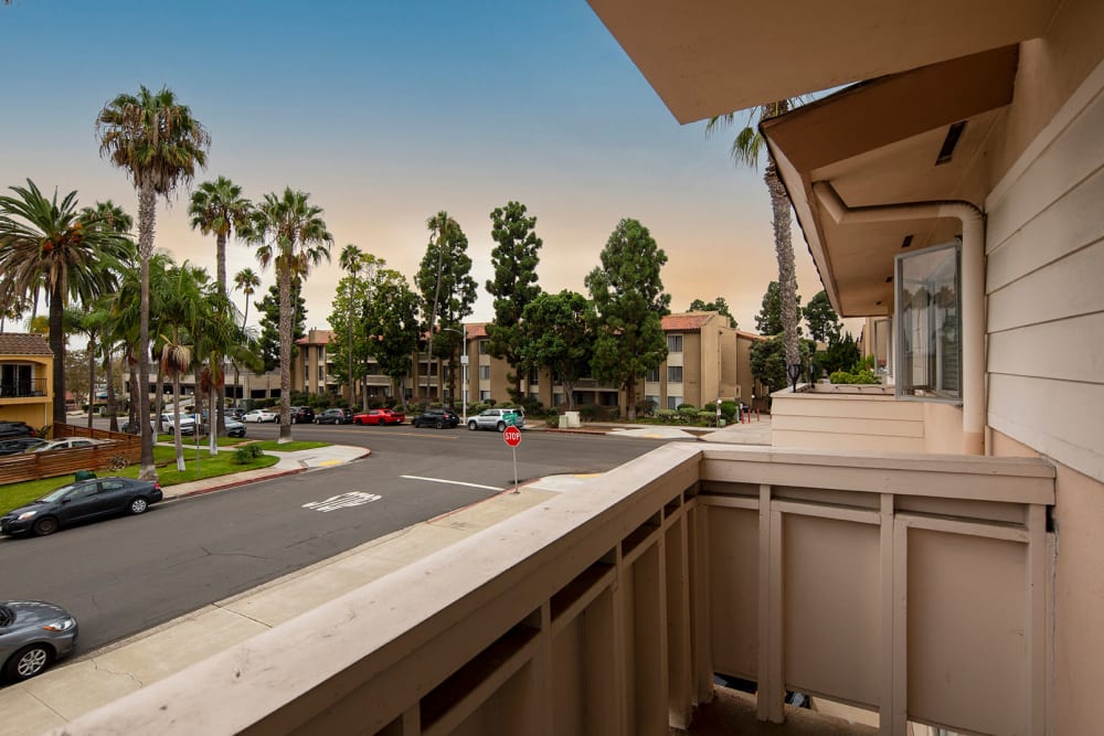 Private patio at Emerald Manor Apartments in San Diego, California