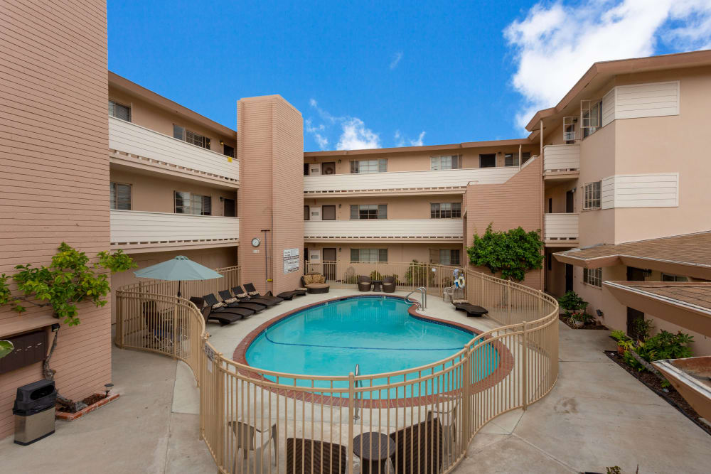 Pool at Emerald Manor Apartments in San Diego, California