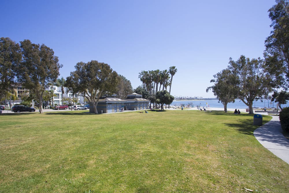 Grassy park near Sail Bay Apartments in San Diego, California