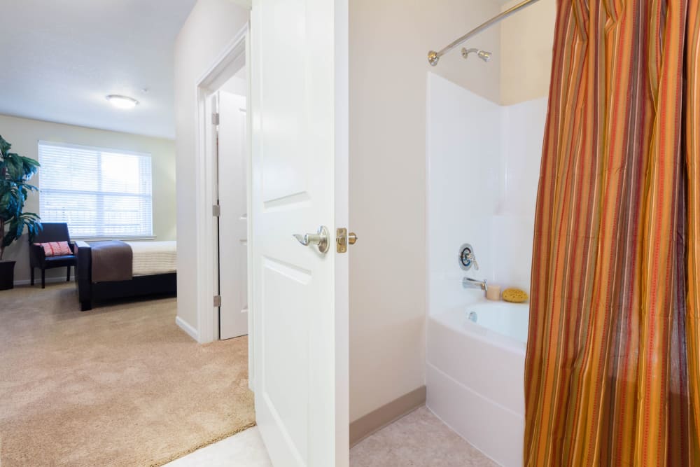 Bathroom attached to bedroom at The Jones in Hillsboro, Oregon