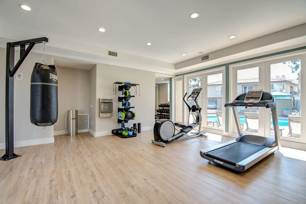 Well equipped fitness room at Villas at Carlsbad in Carlsbad, California 