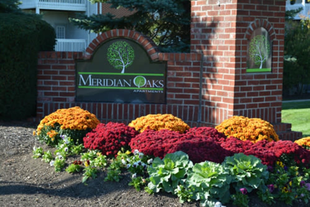 Bright flowery landmark at Meridian Oaks Apartments in Greenwood, Indiana