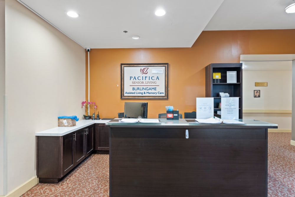 Reception area at Pacifica Senior Living Burlingame in Burlingame, California