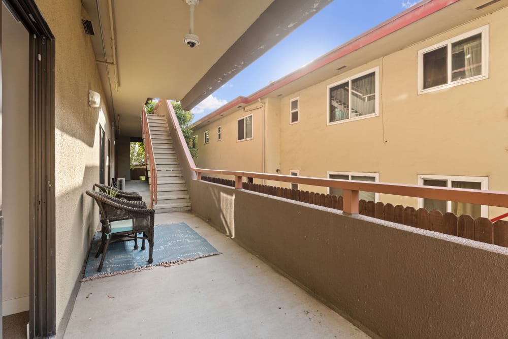 Resident balcony access at Pacifica Senior Living Burlingame in Burlingame, California