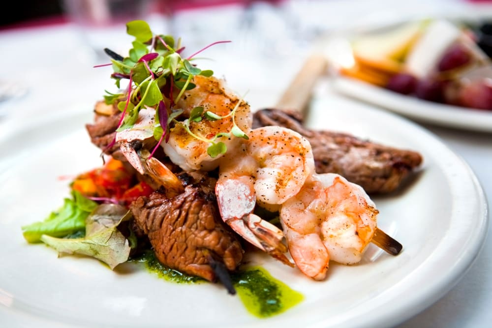 A shrimp and steak meal prepared at Rosewood Estates in Cobourg, Ontario