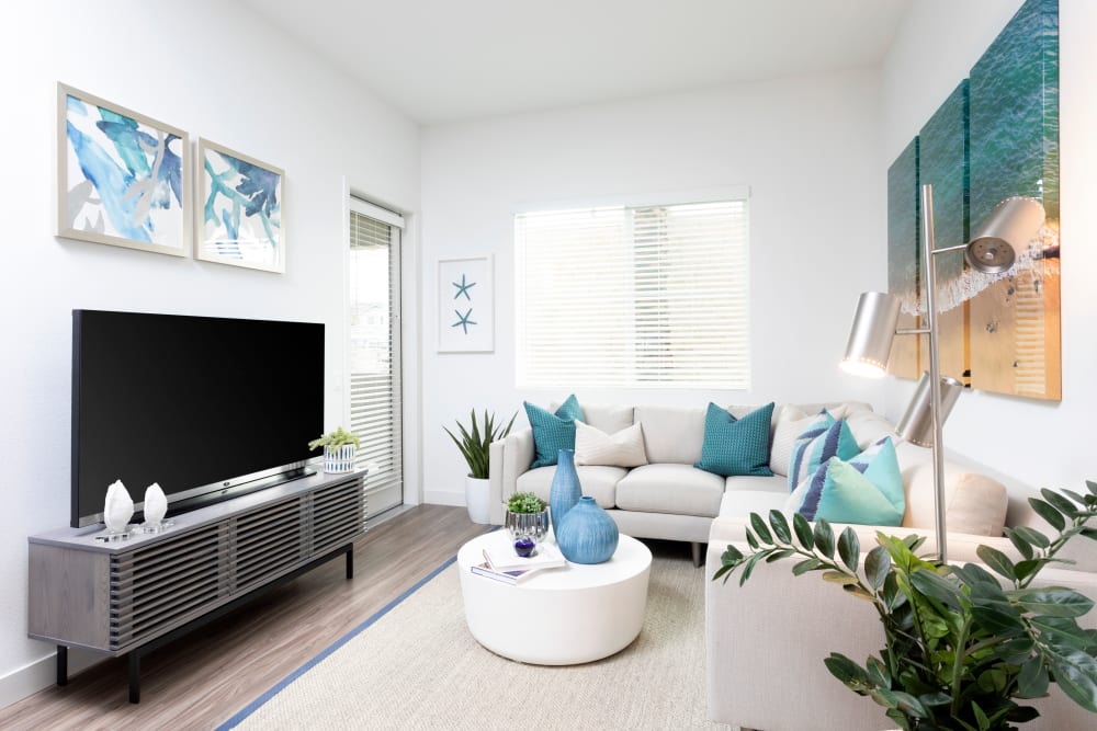 Well-decorated model living space at The Residences at Escaya in Chula Vista, California