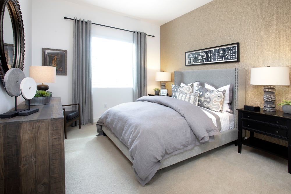 Model bedroom at The Residences at Escaya in Chula Vista, California