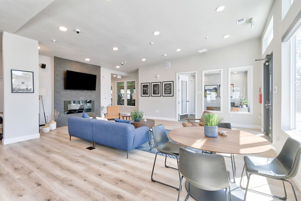 Community space inside leasing office at Fields on 15th Apartment Homes in Longmont, Colorado