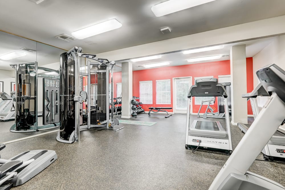 Well equipped fitness center at Hampton Greene Apartment Homes in Columbia, South Carolina