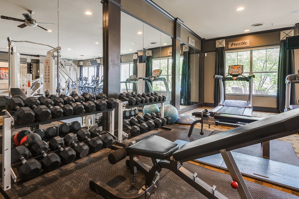 Spacious fitness center at The Village at Stetson Square in Cincinnati, Ohio