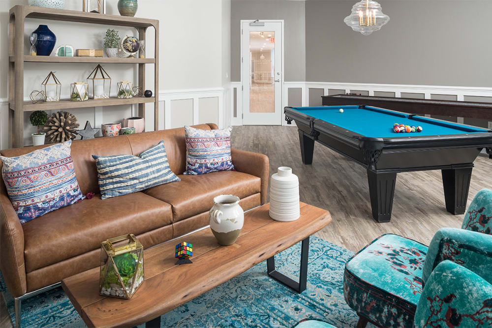 Lounge with pool table at The Village at Stetson Square in Cincinnati, Ohio